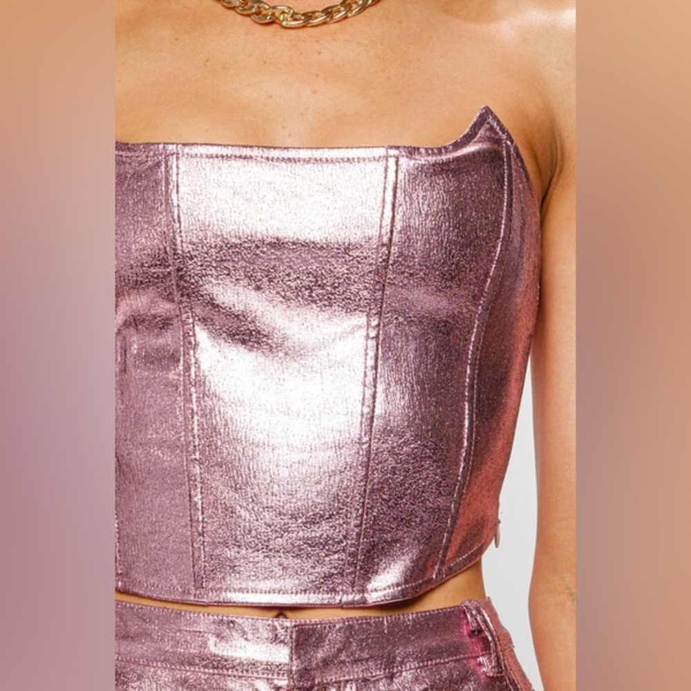Metallic Rose Strapless Crop Top